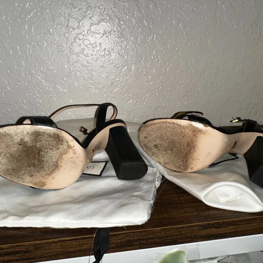 Black Gucci Marmont Ankle Wrap Sandals - Picture 8 of 10